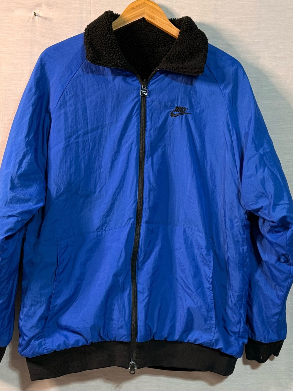 Nike Big Swoosh Reversible Sherpa Fleece Jacket Blue Black Men’s XL